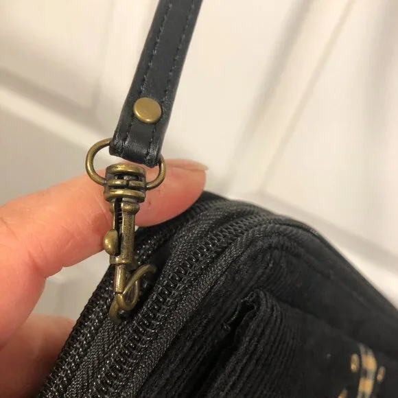 Longaberger wallet / shoulder bag, material is black corduroy and faux leather - Picture 10 of 11